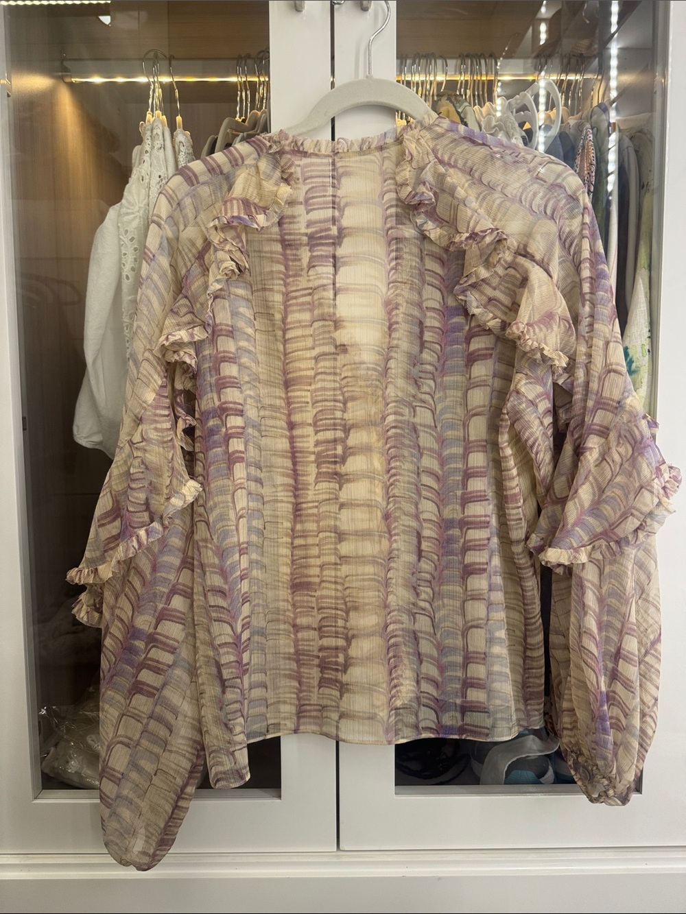 Alexis Lavender & Cream Ruffle Button-Front Blouse - Picture 2 of 2
